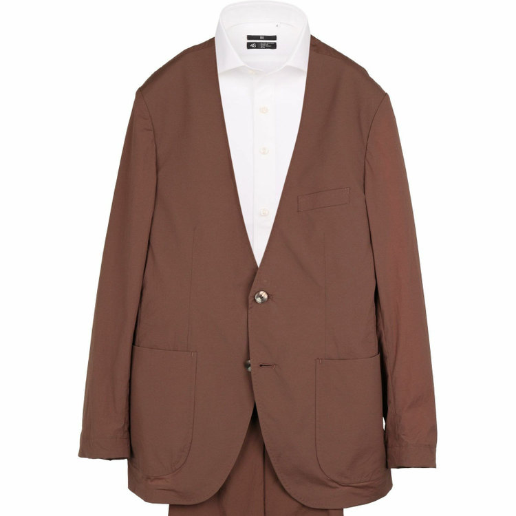 スーツセレクト 【WEB限定/OUTLET】【RBC】【春夏】スペアパンツ付き/2WAYワイドラペル＆ノーカラー2釦シングルスーツ 1タック＆2タック/ブラウン/ドローコード&ウエストシャーリング/※パンツ裾上げ済仕様/ウォッシャブル ブラウン系(茶)