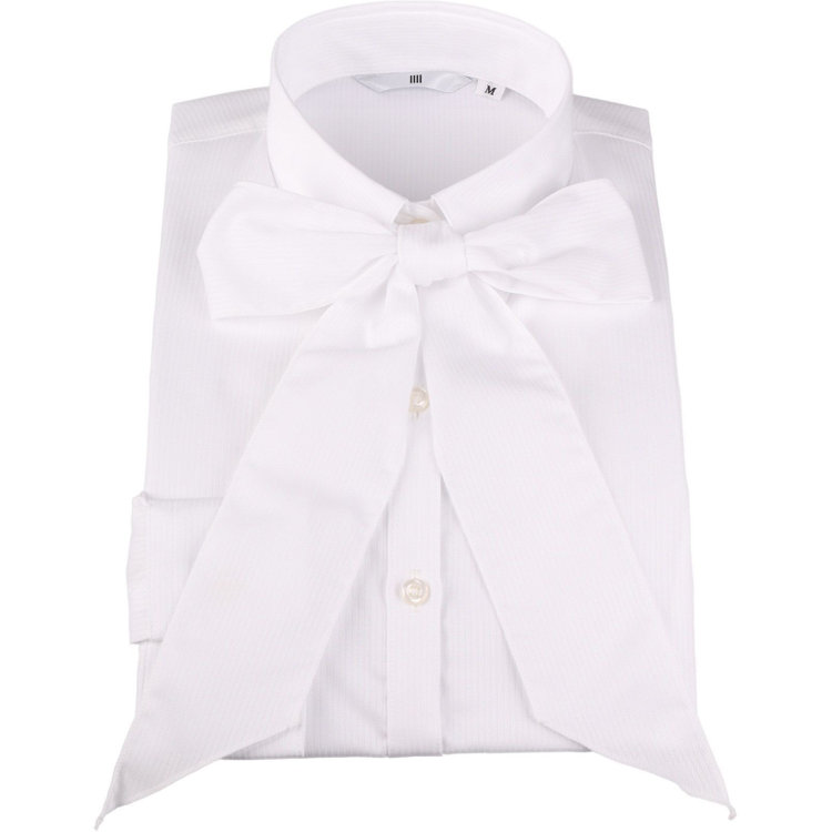 シルバーライン 【SL/長袖】レギュラーカラーブラウス/ホワイト×ドビーストライプ/リボンタイ付 白