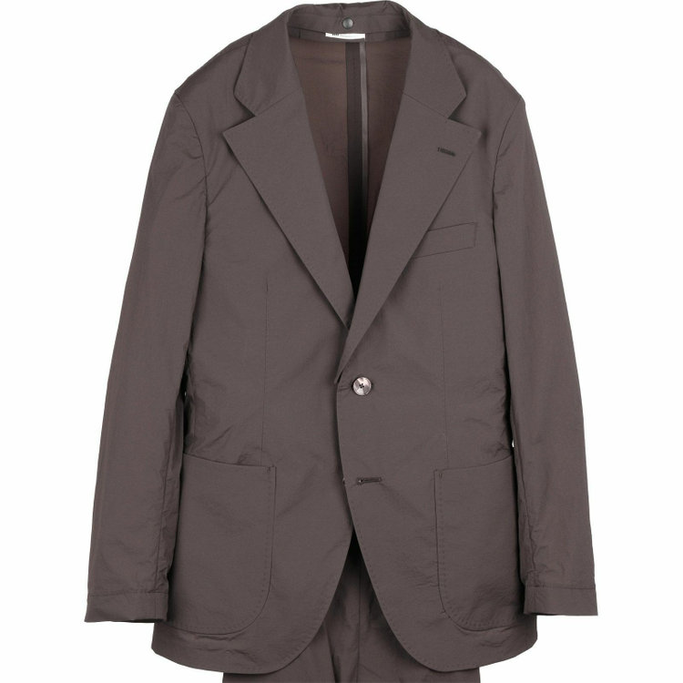 スーツセレクト 【WEB限定/OUTLET】【RBC】【春夏】スペアパンツ付き/2WAYワイドラペル＆ノーカラー2釦シングルスーツ 1タック＆2タック/ブラウングレー/ドローコード&ウエストシャーリング/※パンツ裾上げ済仕様/ウォッシャブル グレー系(灰)