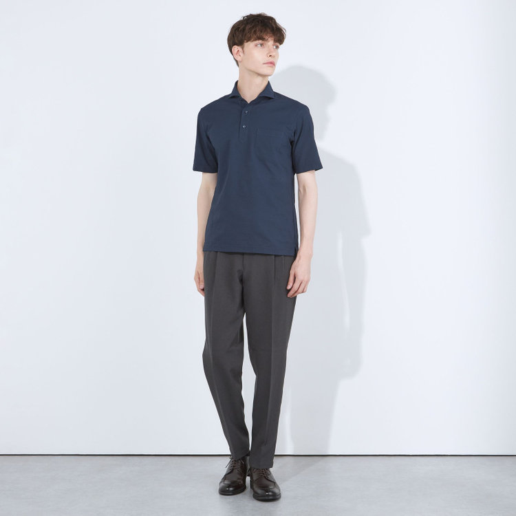 シルバーライン 【発送在庫あり】【RBC/五分袖】カッタウェイビズポロシャツ プルオーバータイプ/ネイビー×シアサッカー/4S コットンブレンド 青濃色