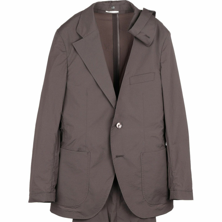 スーツセレクト 【WEB限定/OUTLET】【RBC】【春夏】スペアパンツ付き/2WAYワイドラペル＆ノーカラー2釦シングルスーツ 1タック＆2タック/ブラウングレー/ドローコード&ウエストシャーリング/※パンツ裾上げ済仕様/ウォッシャブル グレー系(灰)