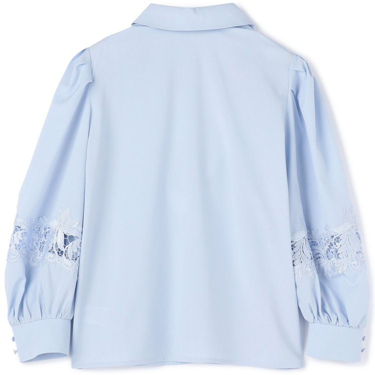 スーツセレクト 【Lady Like BLOUSE】【長袖】袖レース切替えブラウス/サックス 青淡色