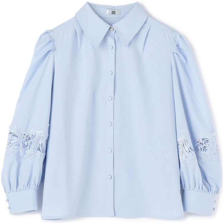 スーツセレクト 【Lady Like BLOUSE】【長袖】袖レース切替えブラウス/サックス 青淡色
