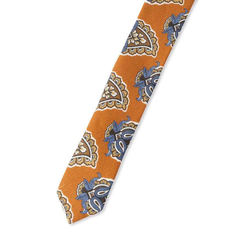 シルバーライン 【SL】リネンシルクペイズリーネクタイ 8.5cm幅/オレンジ×ブラウン＆ネイビー/Finest fabrics by COMO ITALY その他