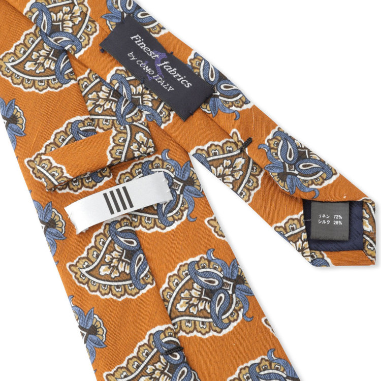 シルバーライン 【SL】リネンシルクペイズリーネクタイ 8.5cm幅/オレンジ×ブラウン＆ネイビー/Finest fabrics by COMO ITALY その他