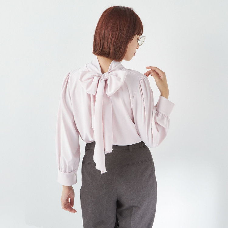 スーツセレクト 【SUIT SELECT×Samantha Thavasa】【長袖】前後2WAYボウタイブラウス/ピンク/「ウォッシャブル可能」「2WAYストレッチ」「防シワ」「UV加工」「接触冷感」「透け軽減」 赤淡色