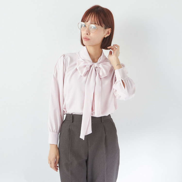 スーツセレクト 【SUIT SELECT×Samantha Thavasa】【長袖】前後2WAYボウタイブラウス/ピンク/「ウォッシャブル可能」「2WAYストレッチ」「防シワ」「UV加工」「接触冷感」「透け軽減」 赤淡色