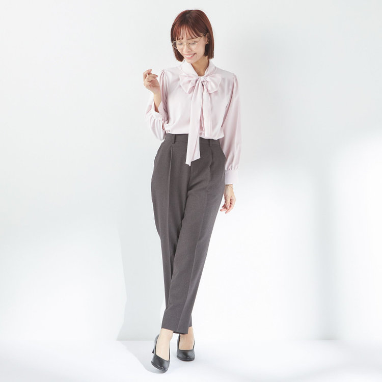 スーツセレクト 【SUIT SELECT×Samantha Thavasa】【長袖】前後2WAYボウタイブラウス/ピンク/「ウォッシャブル可能」「2WAYストレッチ」「防シワ」「UV加工」「接触冷感」「透け軽減」 赤淡色