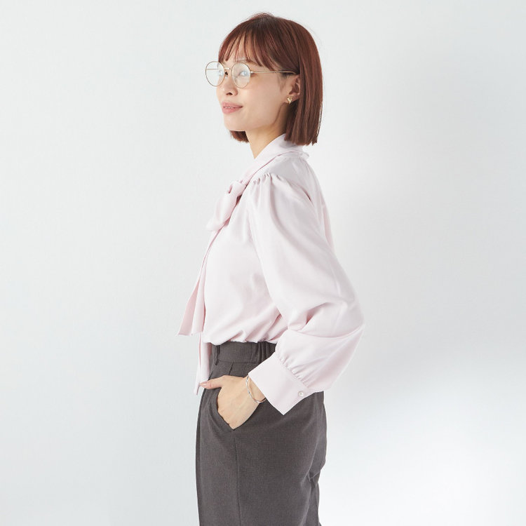 スーツセレクト 【SUIT SELECT×Samantha Thavasa】【長袖】前後2WAYボウタイブラウス/ピンク/「ウォッシャブル可能」「2WAYストレッチ」「防シワ」「UV加工」「接触冷感」「透け軽減」 赤淡色