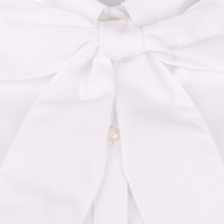 シルバーライン 【SL/長袖】レギュラーカラーブラウス/ホワイト×ドビーストライプ/リボンタイ付 白