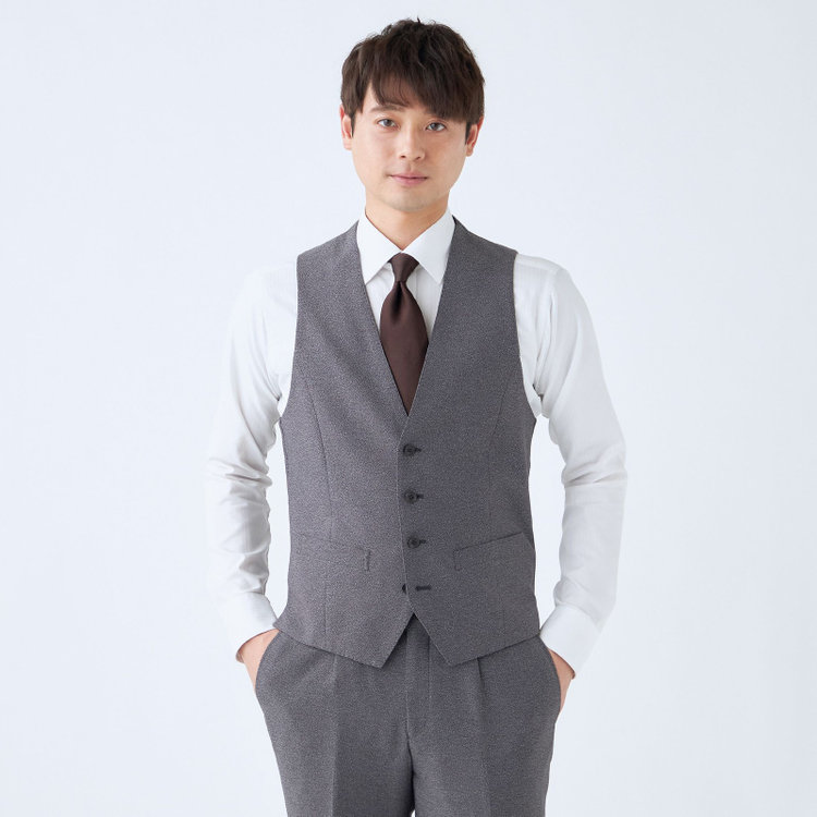 シルバーライン 【CLASSICO TAPERED】【秋冬】2釦シングルスリーピーススーツ 1タックテーパードパンツ/グレー/ウエストムーブ/4S SUSTAINABILITY&ECOLOGY FABRIC/※パンツ裾上げ済仕様 グレー中間