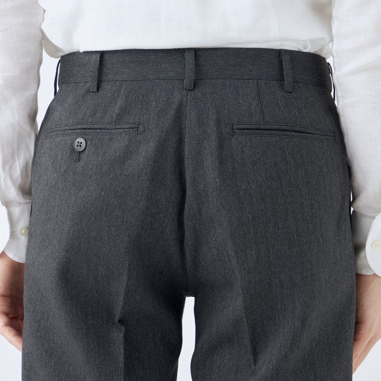 ブラックライン 【SLIM TAPERED】【秋冬】【4S】ポリエステルパンツ 0タック/グレー×ヘリンボーン/ウォッシャブル素材/ストレッチ/スーパーノンアイロン/ウエストムーブ仕様/※裾上げ必要 グレー中間