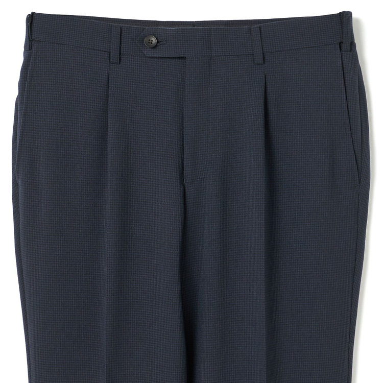 SUIT SELECT　アウトレット 【WEB限定/OUTLET/日焼け等有】【CLASSICO TAPERED】【秋冬】2釦シングルスーツ 1タック/ネイビー＆ブラック×ハウンドトゥース/ウエストムーブ/4S /※パンツ裾上げ済仕様 紺中間