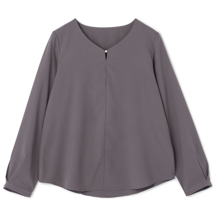 シルバーライン 【SL/長袖】Vネックポイントビジューホック付きプルオーバーブラウス/ダークグレー/2WAYストレッチ/UV加工/ウォッシャブル グレー濃色