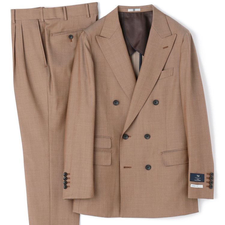 シルバーライン 【発送在庫あり】【CLASSICO TAPERED】【春夏】6釦2掛けダブルスーツ 2タック/ライトブラウン/チェンジポケット/MARZOTTO/※パンツ裾直し必要 茶淡色
