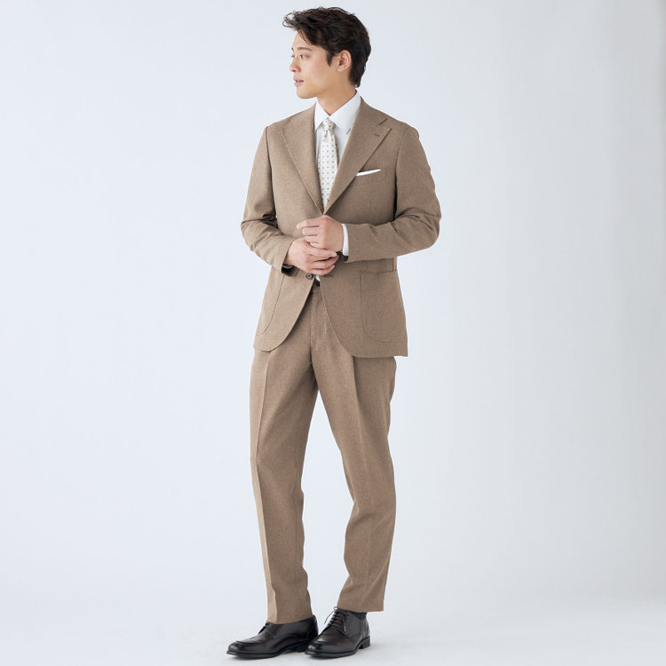 シルバーライン 【RBC】【春夏】3釦段返りシングルスーツ 2タック/ライトブラウン/パッチポケット/ドローコード&ウエストシャーリング/※パンツ裾上げ済仕様 茶淡色