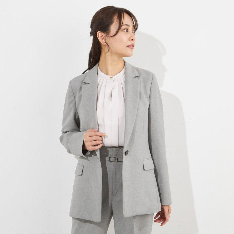 【SILVER LINE】【年間】1釦シングルパンツスーツ/ライトグレー/ウォッシャブル/Naturemier/4S SUSTAINABILITY&ECOLOGY FABRIC/※パンツ裾上げ済仕様