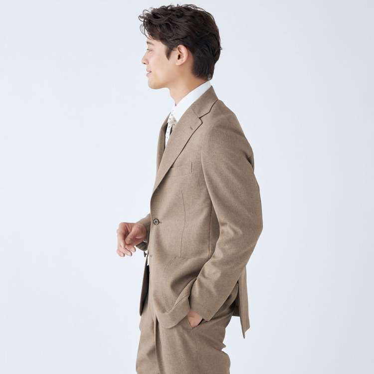 シルバーライン 【RBC】【春夏】3釦段返りシングルスーツ 2タック/ライトブラウン/パッチポケット/ドローコード&ウエストシャーリング/※パンツ裾上げ済仕様 茶淡色