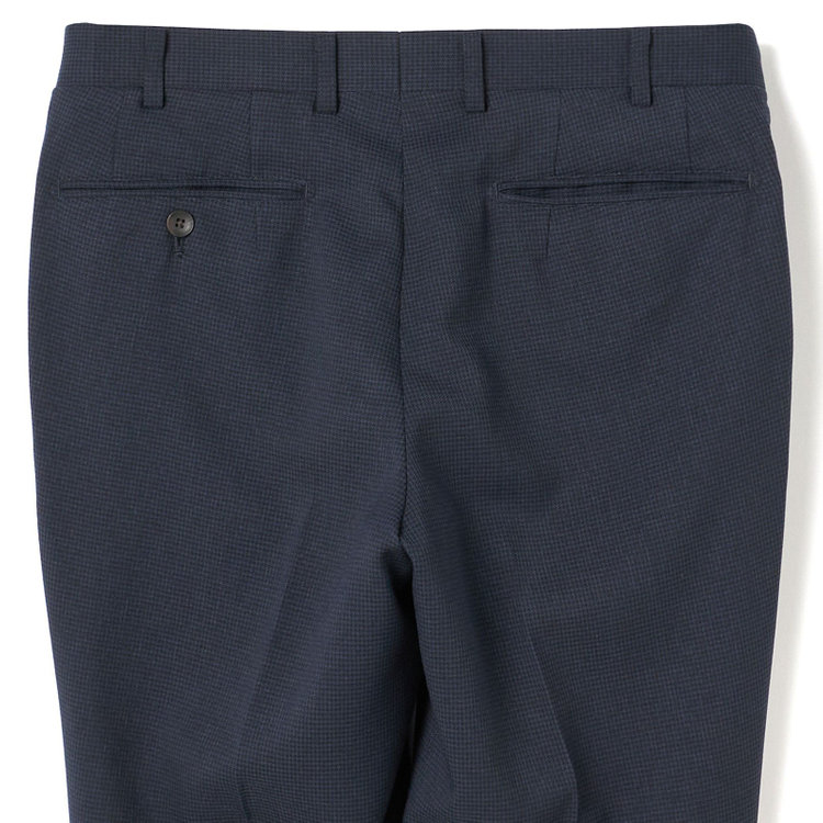 SUIT SELECT　アウトレット 【WEB限定/OUTLET/日焼け等有】【CLASSICO TAPERED】【秋冬】2釦シングルスーツ 1タック/ネイビー＆ブラック×ハウンドトゥース/ウエストムーブ/4S /※パンツ裾上げ済仕様 紺中間