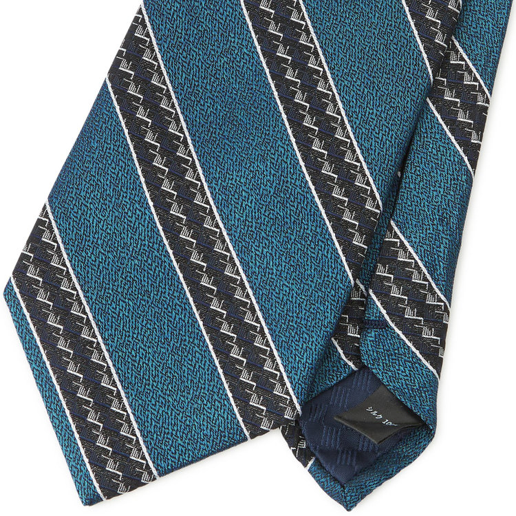 シルバーライン 【発送在庫あり】【SILVER LINE】シルクストライプネクタイ 8.0cm幅/ネイビーブルー×ネイビー＆シルバー その他