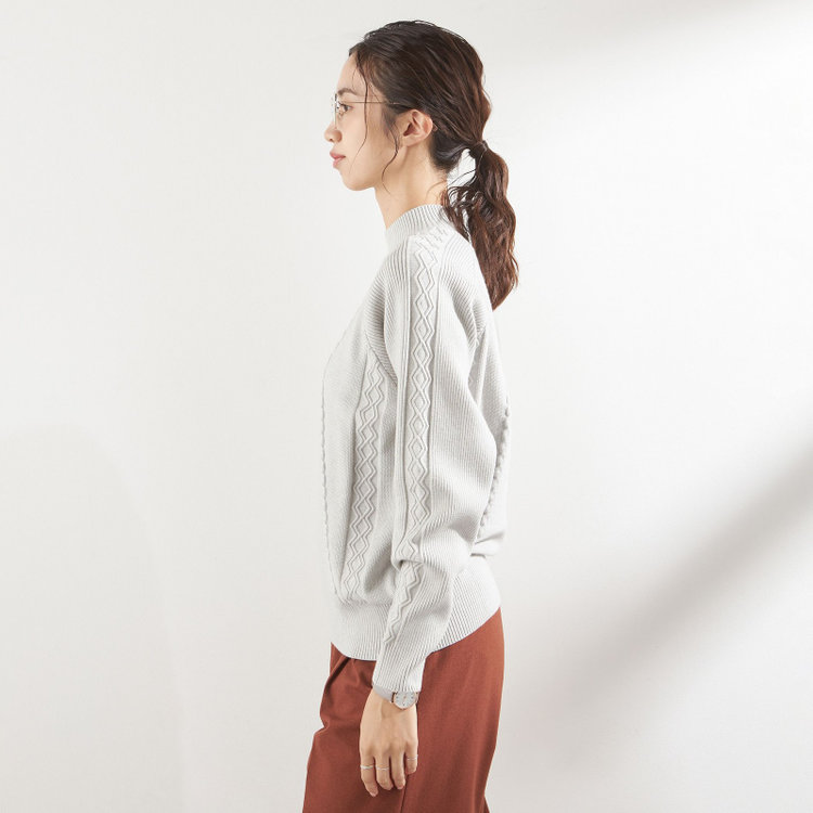 シルバーライン ケーブルハイネックニット/グレー グレー淡色