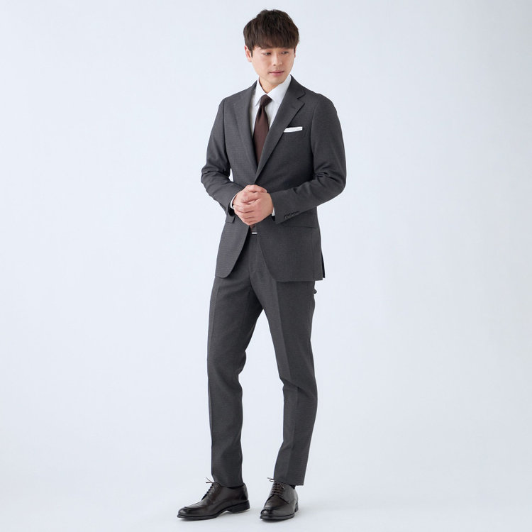 シルバーライン 【CLASSICO TAPERED】【秋冬】2釦シングルスーツ 1タックテーパードパンツ/グレー×ドビー/ウエストムーブ/4S SUSTAINABILITY&ECOLOGY FABRIC/※パンツ裾上げ済仕様 グレー中間