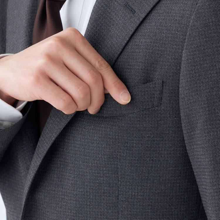 シルバーライン 【CLASSICO TAPERED】【秋冬】2釦シングルスーツ 1タックテーパードパンツ/グレー×ドビー/ウエストムーブ/4S SUSTAINABILITY&ECOLOGY FABRIC/※パンツ裾上げ済仕様 グレー中間