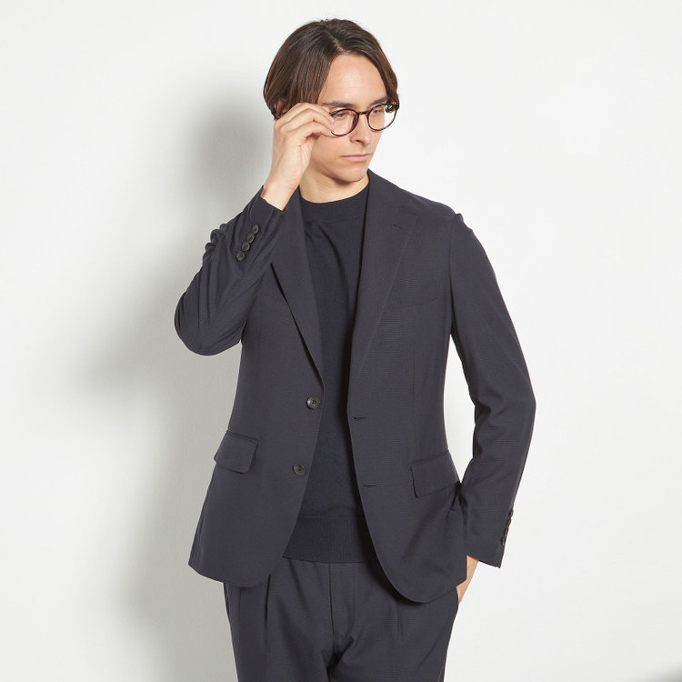 シルバーライン 【RBC】【春夏】2釦シングルスーツ 1タック/ネイビー×チェック/ウエストムーブ/4S AIR SUSTAINABILITY&ECOLOGY FABRIC/※パンツ裾上げ済仕様 紺中間