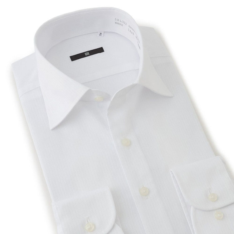 ブラックライン 【BLACK LINE】【形態安定】ワイドカラードレスワイシャツ/ホワイト×ドビー 白