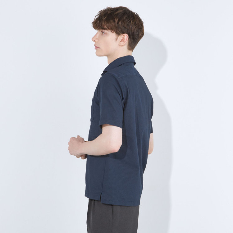 シルバーライン 【発送在庫あり】【RBC/五分袖】カッタウェイビズポロシャツ プルオーバータイプ/ネイビー×シアサッカー/4S コットンブレンド 青濃色