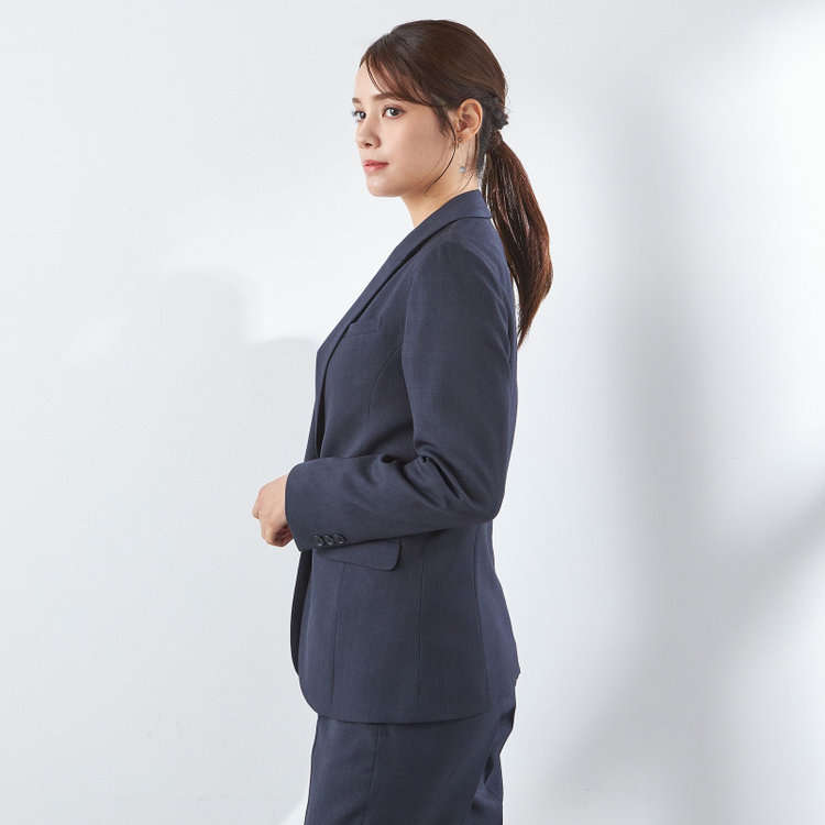 シルバーライン 【SILVER LINE】【秋冬】1釦パンツスーツ/ネイビー×チェック/ウォッシャブル/ウエストシャーリング/4S SUSTAINABILITY&ECOLOGY FABRIC/※パンツ裾上げ済仕様 紺中間