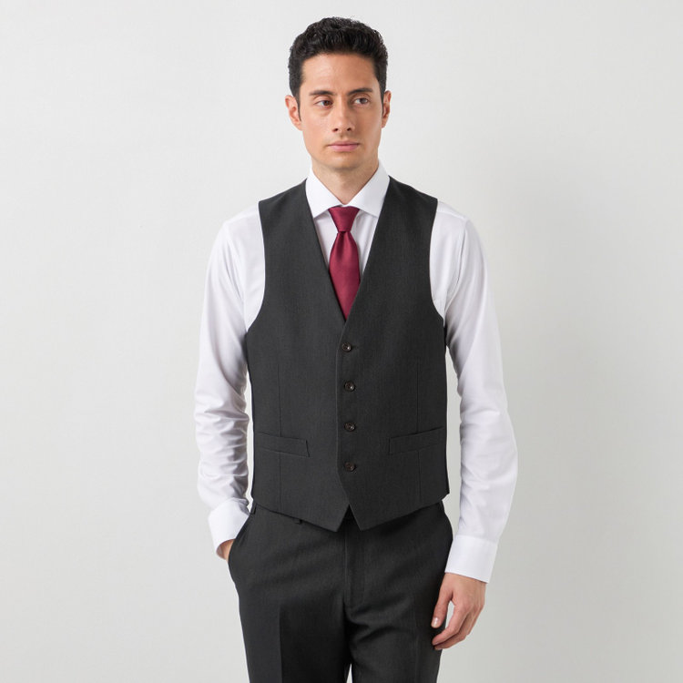 ブラックライン 【SLIM TAPERED】【年間】 2釦シングルスリーピーススーツ 0タック/ ダークブラウン×デジタルデニム  /ウエストシャーリング/ 4S TAKE OUT SUITS / ※パンツ裾上げ済仕様 緑濃色