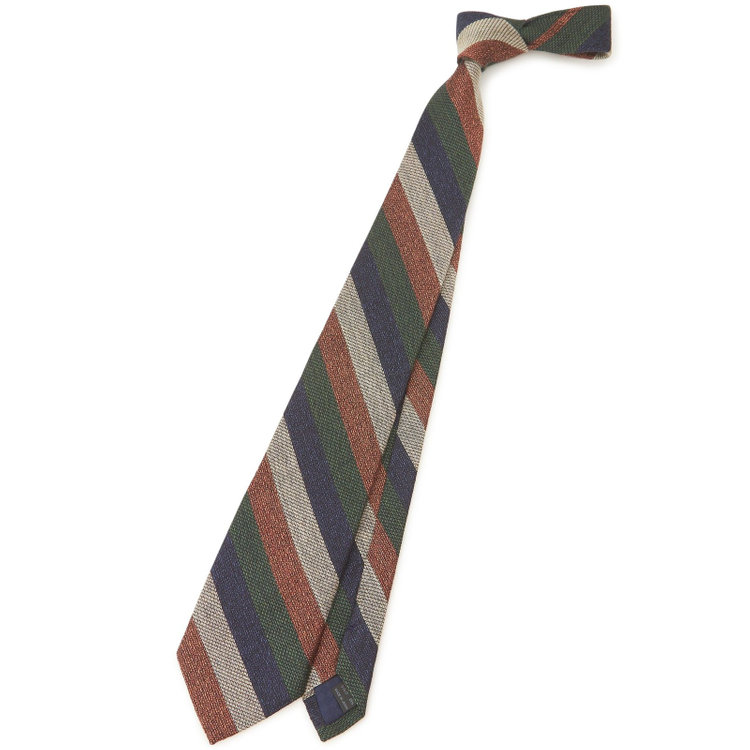 シルバーライン 【SILVER LINE】コットンウールシルクストライプネクタイ 8.5cm幅/ネイビー×オレンジ×グリーン/ITALIAN FABRICS その他