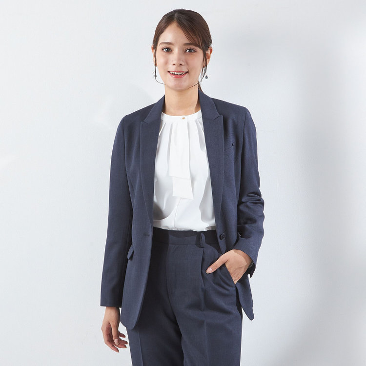 シルバーライン 【SILVER LINE】【秋冬】1釦パンツスーツ/ネイビー×チェック/ウォッシャブル/ウエストシャーリング/4S SUSTAINABILITY&ECOLOGY FABRIC/※パンツ裾上げ済仕様 紺中間