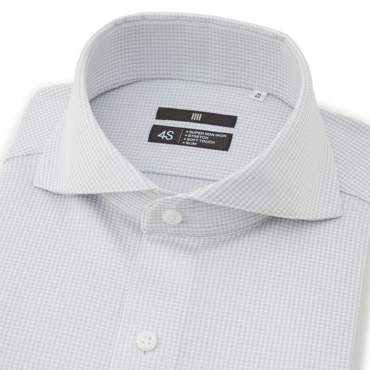 ブラックライン 【発送在庫あり】【WEB限定】【BLACK LINE】ホリゾンタルワイドワイシャツ/グレー×ハウンドトゥース/「4S」スーパーノンアイロン・ストレッチ グレー中間