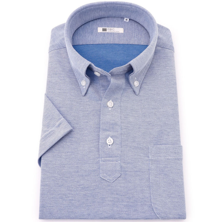 シルバーライン 【RBC/五分袖】ボタンダウンビズポロシャツ プルオーバータイプ/ブルー/4S コットンブレンド 紺淡色
