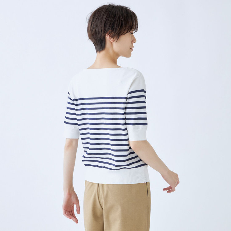 SUIT SELECT　アウトレット 【WEB限定/OUTLET/汚れ・キズ等有】【SL/半袖】ボーダーニット/ホワイト×ネイビー 紺中間