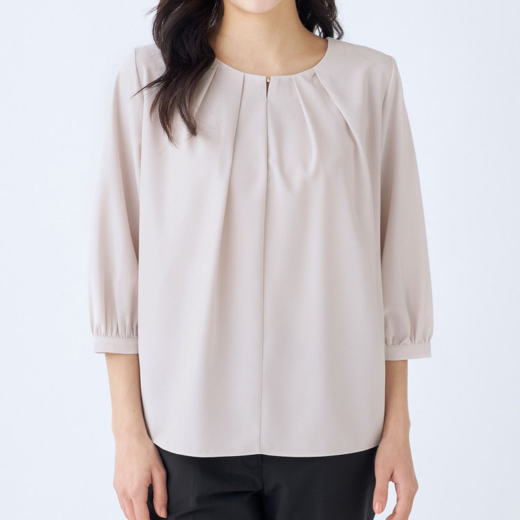 シルバーライン 【SILVER LINE/7分袖】前後2WAYクルーネックプルオーバー/ベージュ/「ウォッシャブル可能」「2WAYストレッチ」「防シワ」「UV加工」「接触冷感」 茶淡色