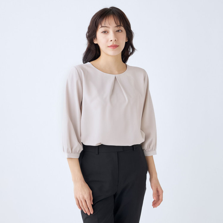 シルバーライン 【SL/7分袖】前後2WAYクルーネックプルオーバー/ベージュ/「ウォッシャブル可能」「2WAYストレッチ」「防シワ」「UV加工」「接触冷感」 茶淡色