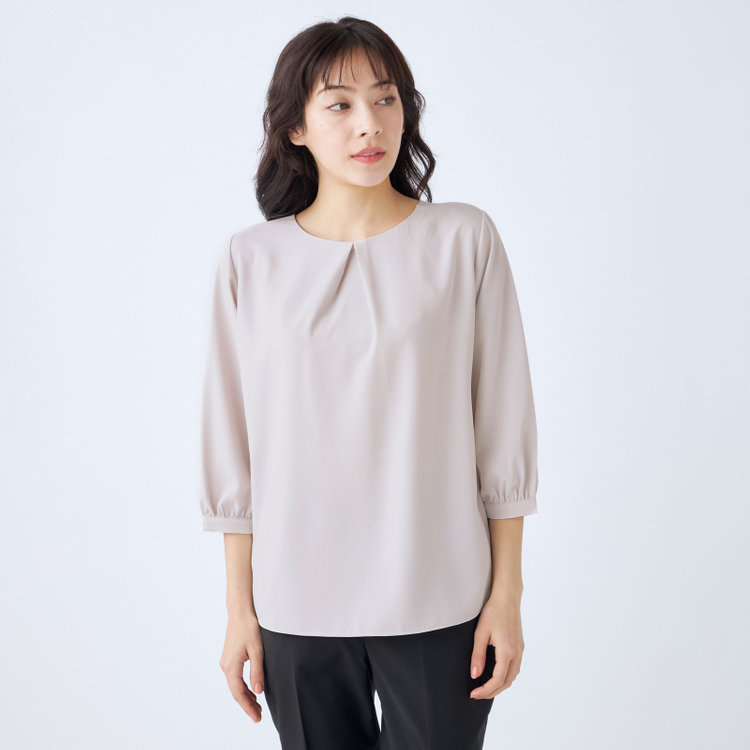 シルバーライン 【SILVER LINE/7分袖】前後2WAYクルーネックプルオーバー/ベージュ/「ウォッシャブル可能」「2WAYストレッチ」「防シワ」「UV加工」「接触冷感」 茶淡色