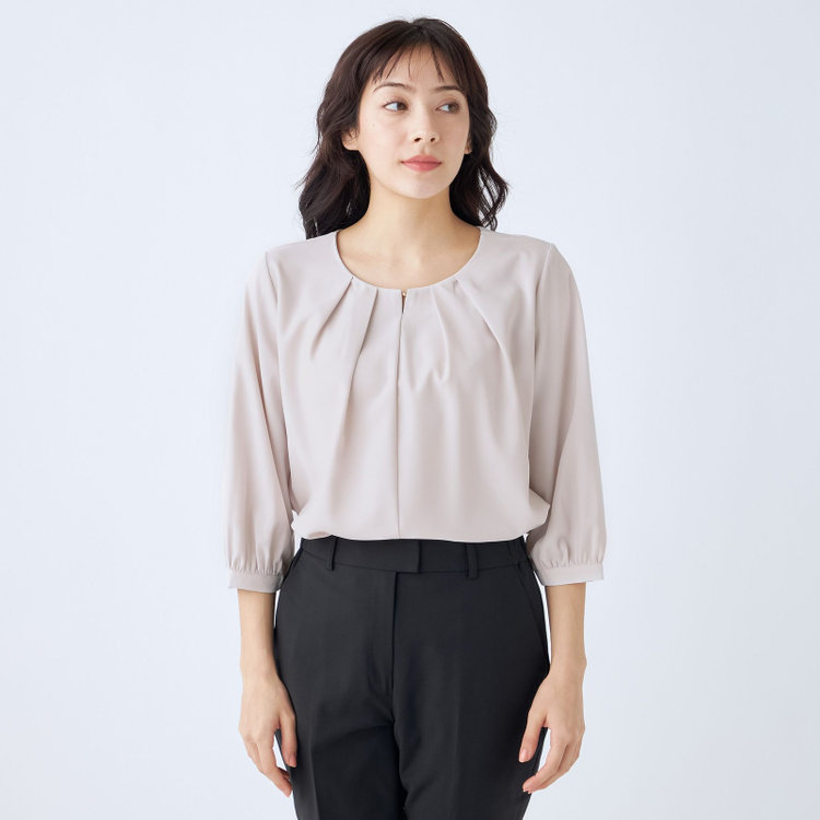 シルバーライン 【SILVER LINE/7分袖】前後2WAYクルーネックプルオーバー/ベージュ/「ウォッシャブル可能」「2WAYストレッチ」「防シワ」「UV加工」「接触冷感」 茶淡色