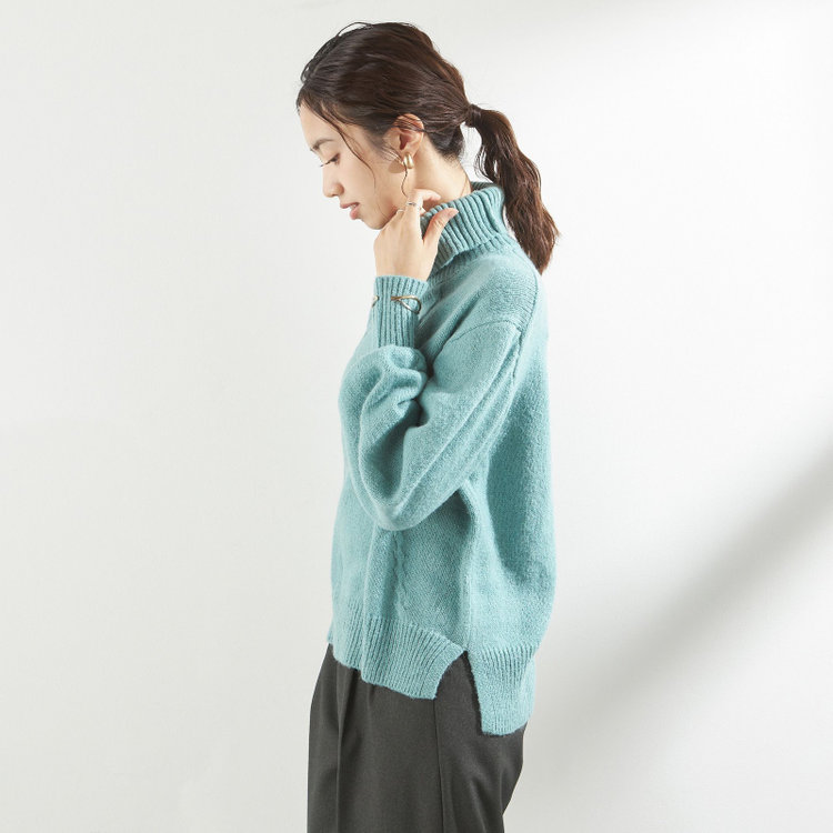 シルバーライン 天竺モヘア風タートルニット/ブルーグリーン 青淡色