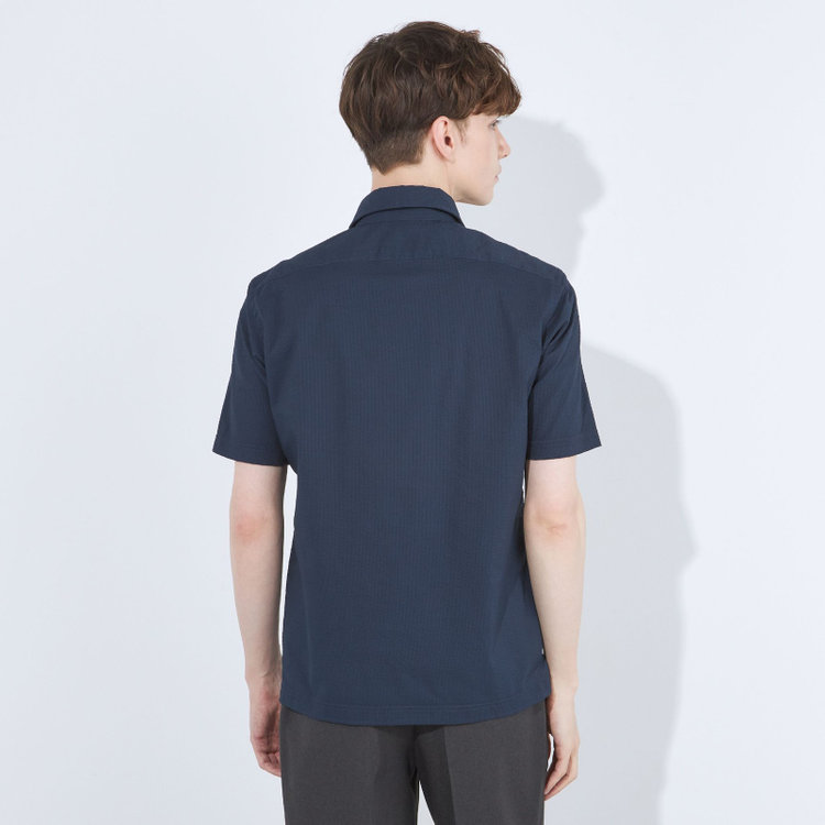 シルバーライン 【発送在庫あり】【RBC/五分袖】カッタウェイビズポロシャツ プルオーバータイプ/ネイビー×シアサッカー/4S コットンブレンド 青濃色