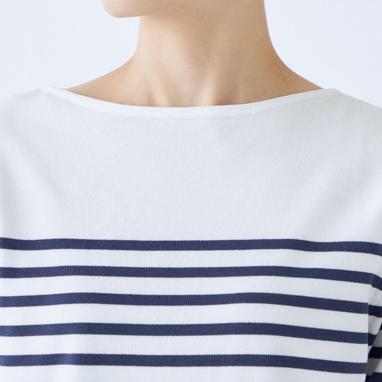 SUIT SELECT　アウトレット 【WEB限定/OUTLET/汚れ・キズ等有】【SL/半袖】ボーダーニット/ホワイト×ネイビー 紺中間