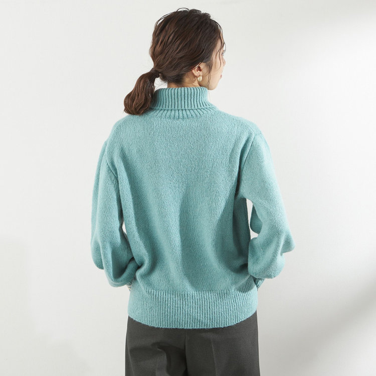 シルバーライン 天竺モヘア風タートルニット/ブルーグリーン 青淡色