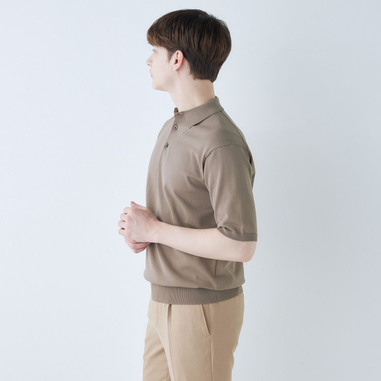 SUIT SELECT　アウトレット 【WEB限定/OUTLET/汚れ・キズ等有】【RBC】【5分袖】コットンブレンドレトロポロシャツ/ブラウン/マシンウォッシャブル 茶淡色