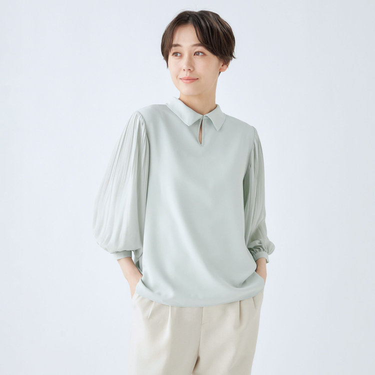 シルバーライン 【SL/7分袖】2WAYロールカラープルオーバー/グリーン 緑淡色