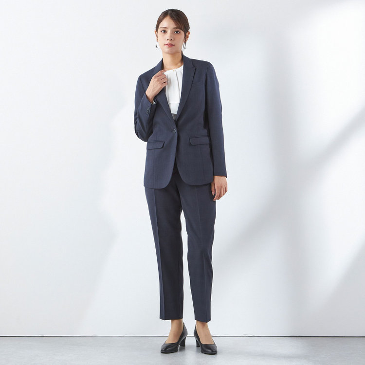 シルバーライン 【SILVER LINE】【秋冬】1釦パンツスーツ/ネイビー×チェック/ウォッシャブル/ウエストシャーリング/4S SUSTAINABILITY&ECOLOGY FABRIC/※パンツ裾上げ済仕様 紺中間