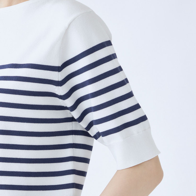 SUIT SELECT　アウトレット 【WEB限定/OUTLET/汚れ・キズ等有】【SL/半袖】ボーダーニット/ホワイト×ネイビー 紺中間