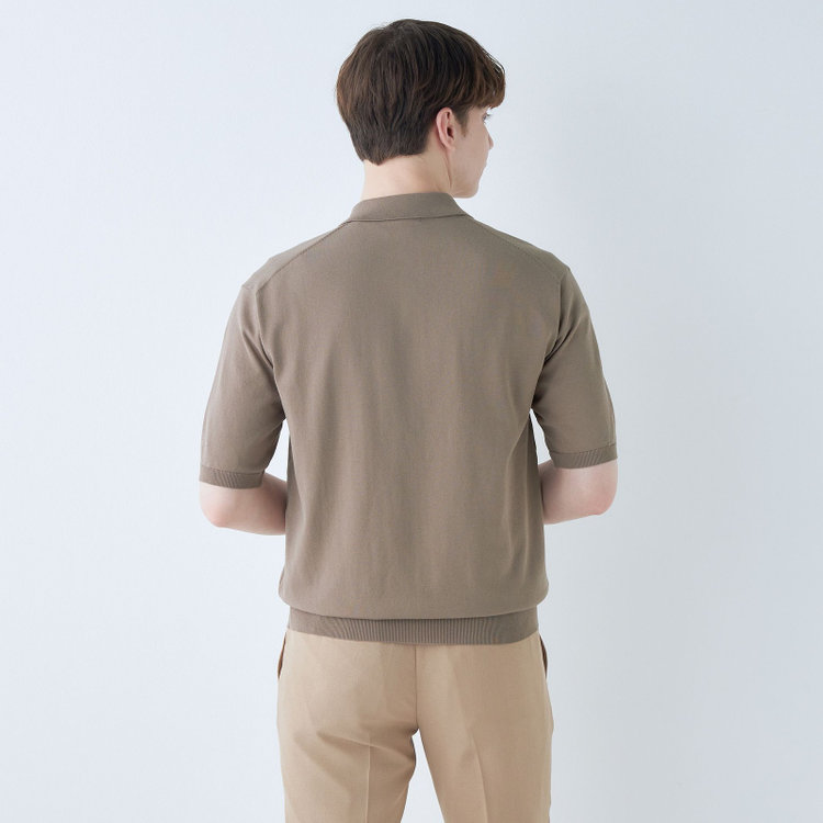 SUIT SELECT　アウトレット 【WEB限定/OUTLET/汚れ・キズ等有】【RBC】【5分袖】コットンブレンドレトロポロシャツ/ブラウン/マシンウォッシャブル 茶淡色